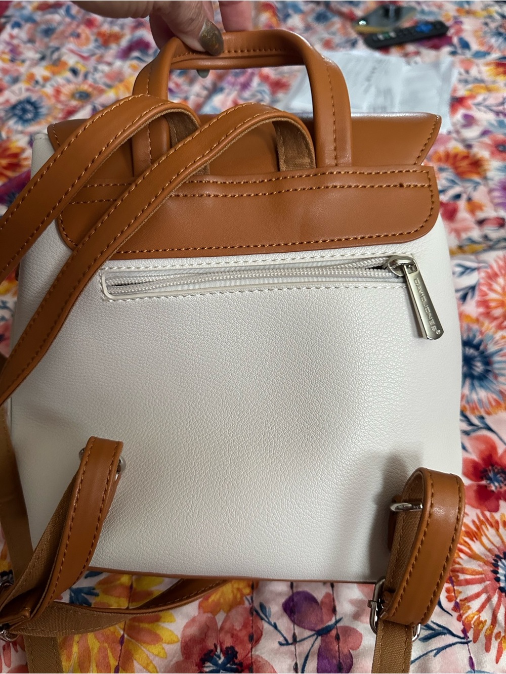 Cream and Tan Women's Mini Backpack Purse